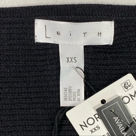 Leith Black V-neck Sweater, Lightweight Cotton Blend, XXS, New With Tags - Picture 6 of 9